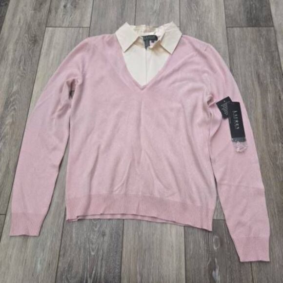 Nwt Lauren Ralph Lauren arctic nights winter rose  silk cashmere blend sweater M - Picture 1 of 11